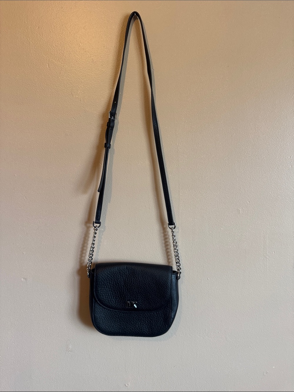 MICHAEL Michael Kors Black Pebbled Leather Crossbody with Chain Strap